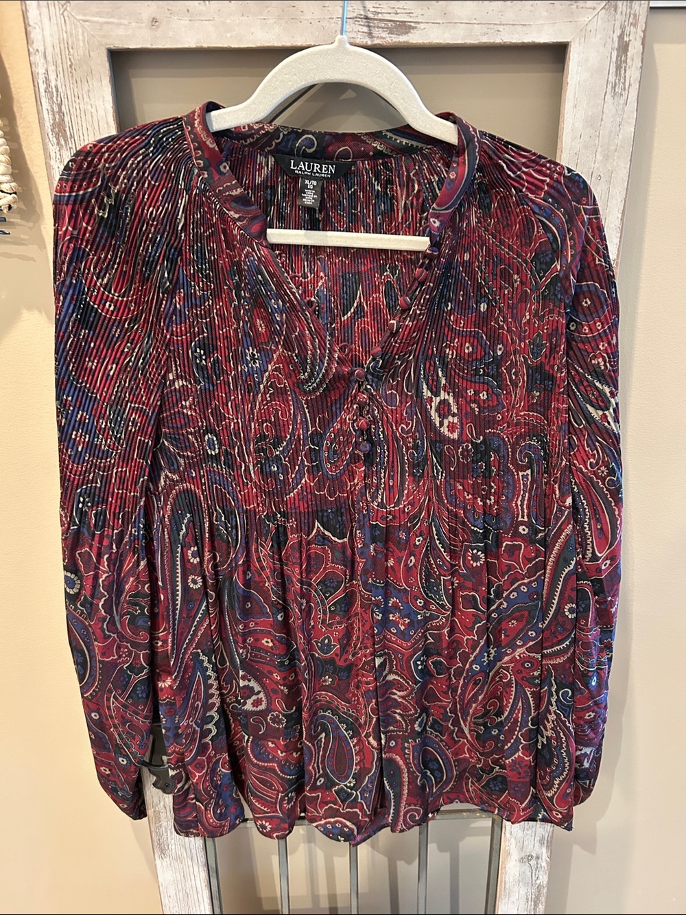 Lauren Ralph Lauren Burgundy Paisley Button-Front Blouse